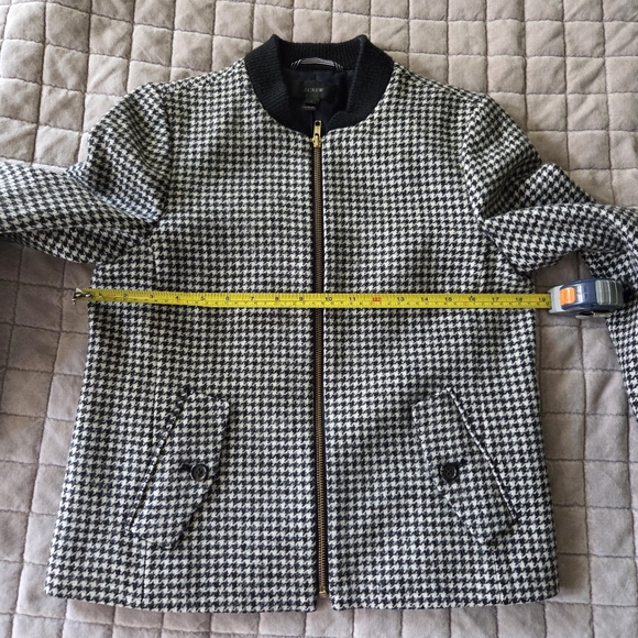 J Crew Size XS Black White Houndstooth Wool Bomber Zip Jacket - Picture 4 of 7